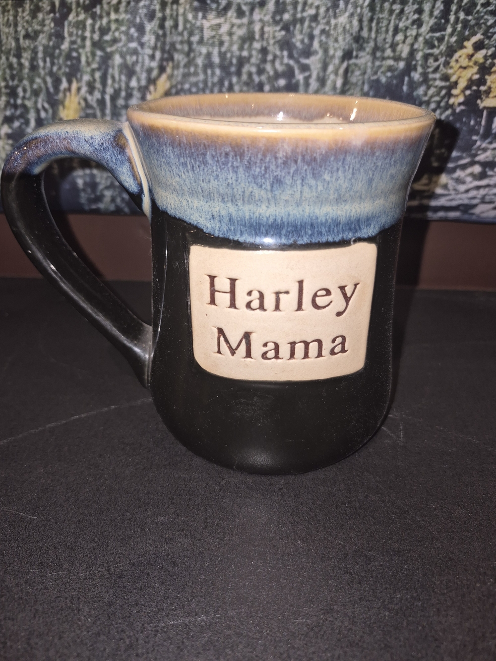 Harley Mama Coffee Mug Pottery Drip Glaze Stoneware sea foam green /Blue